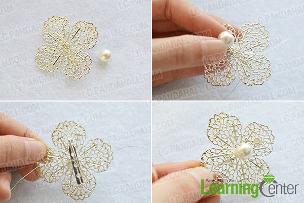 How to DIY Vintage Style Pearl Brooch with Glass Beads 4