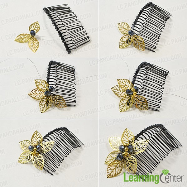 Add the beads and leaves to the comb