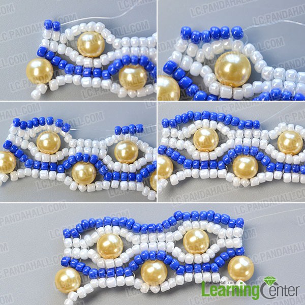 make the seventh part of the blue seed bead stitch wide bracelet