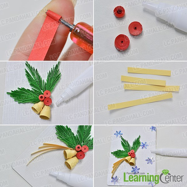 add red circular petals, yellow paper and snowflake beads