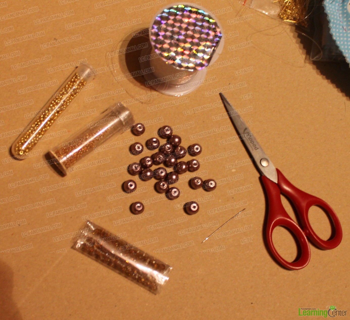 Materials needed for making wide beaded snake bracelet