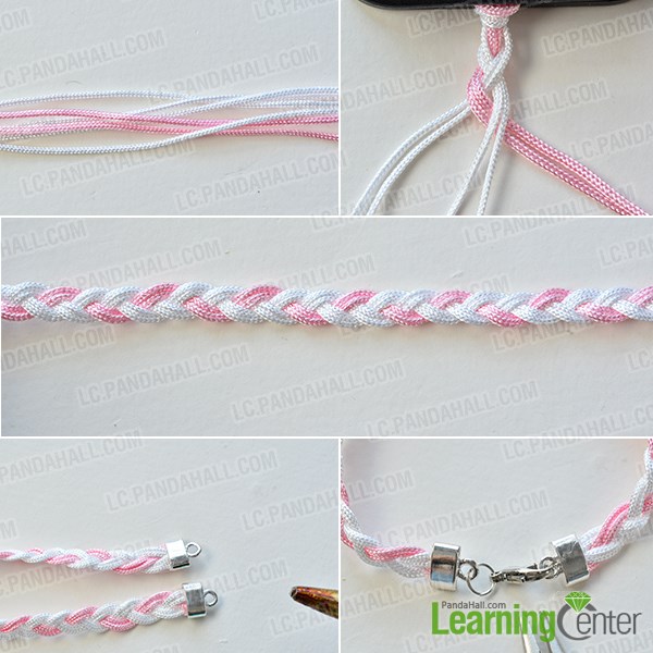 Braid a white and pink nylon threads bracelet