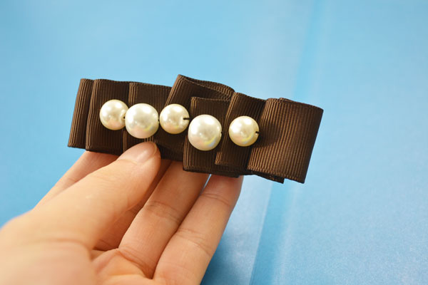 How to Make Easy Brown Ribbon Hair Clips with Pearls final