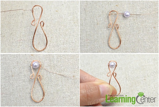 fix pearl bead onto wire wrapped embellishment