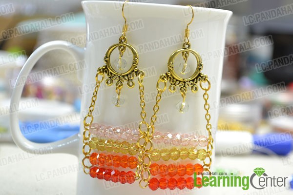 the finished pair of beaded chandelier earrings