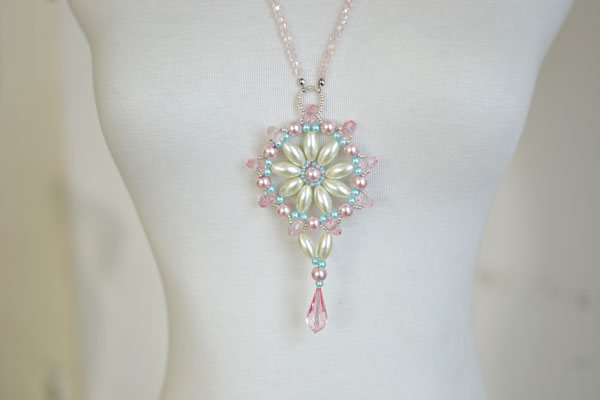 Finally, this beautiful and elegant beaded flower pink crystal necklace is done! Perfect and I love it!!