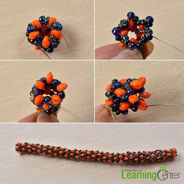 make the third part of the orange 2-hole seed bead bracelet