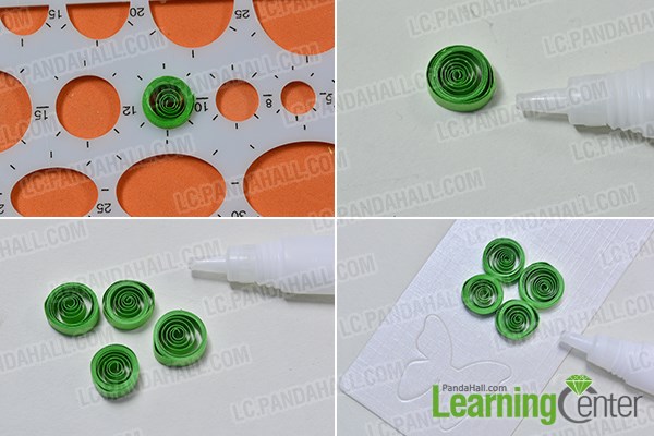 Roll 4 green quilling paper beads