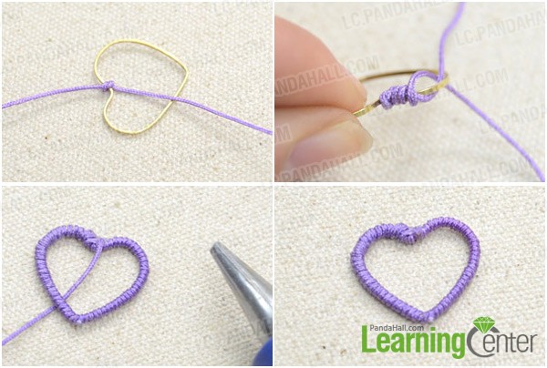 Step 1: Wrap heart link with thread