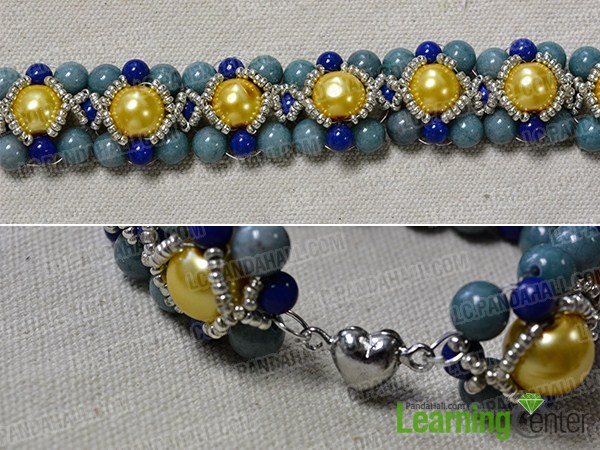 add seed beads and platinum heart magnetic clasp