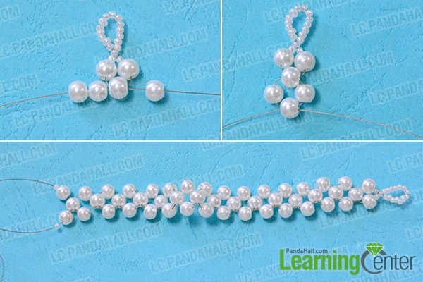 make the first pearl strand for the cuff beaded bracelet 
