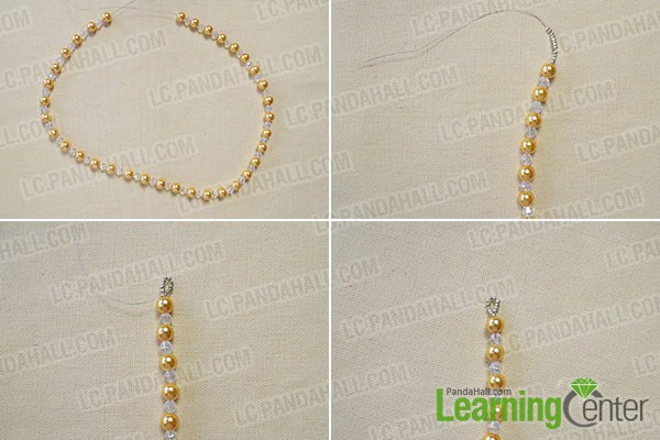 string golden pearl beads and clear glass beads