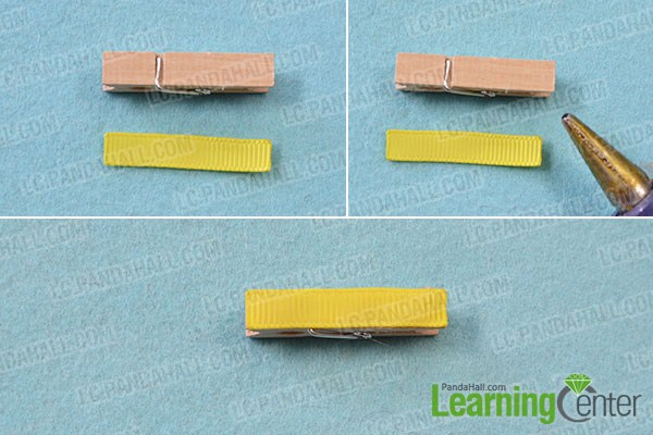 combine wooden clip with yellow ribbon