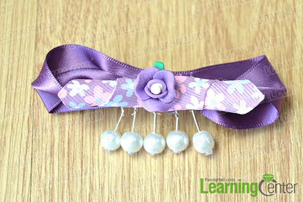 finished purple ribbon bow hair clip