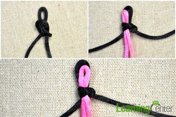 plug the colorful thread into the double connection knot