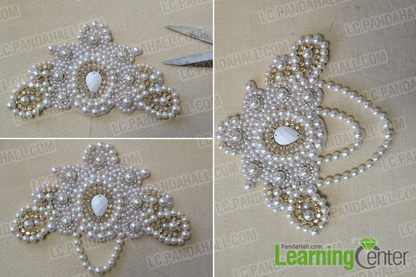 add two pearl bead strands below the triangle bead pattern
