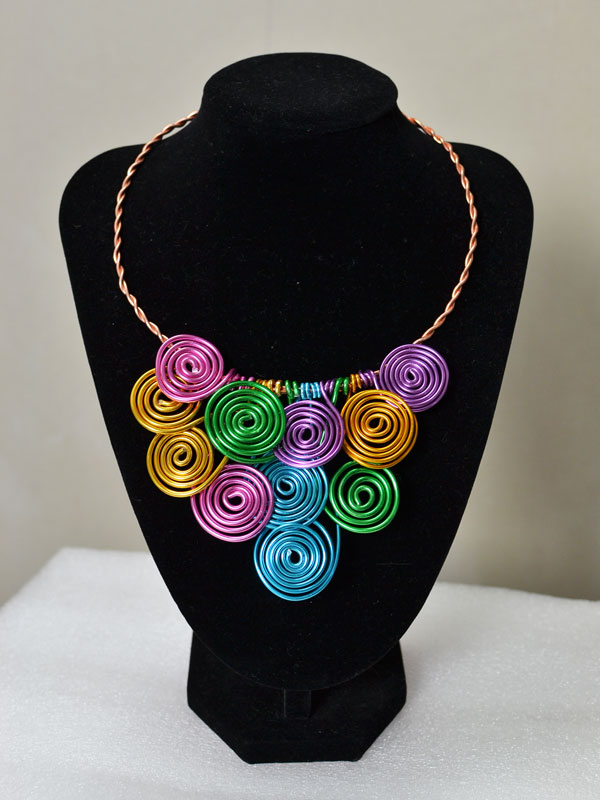 This colorful wire wrapped statement necklace is finished within 15 minutes!