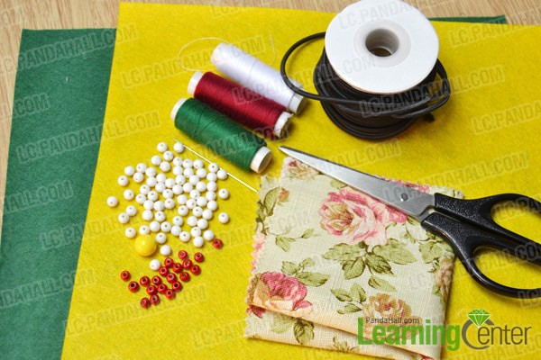 materials and tools for making a sunflower bracelet