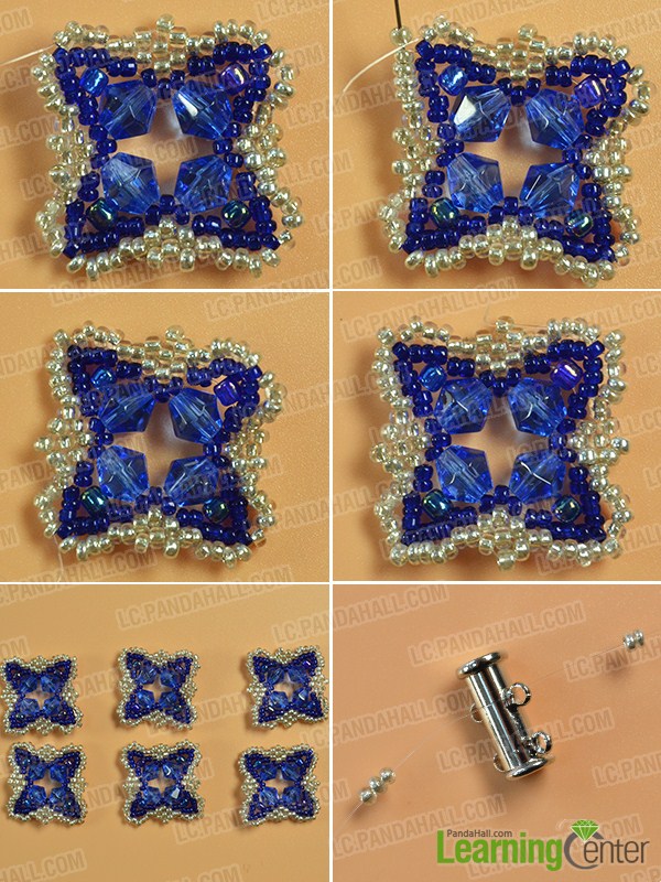 make the seventh part of the blue glass and seed bead bracelet 