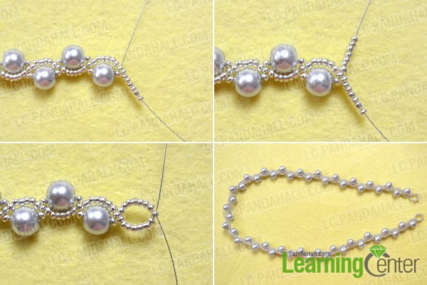 Finish the beading chain for DIY pearl necklace with ribbon tie