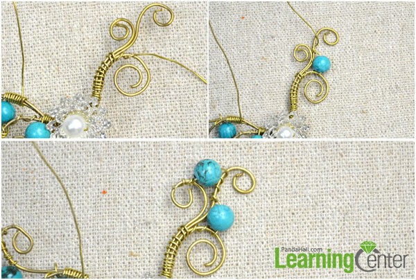 wire wrapping the right part of the flower ear cuff