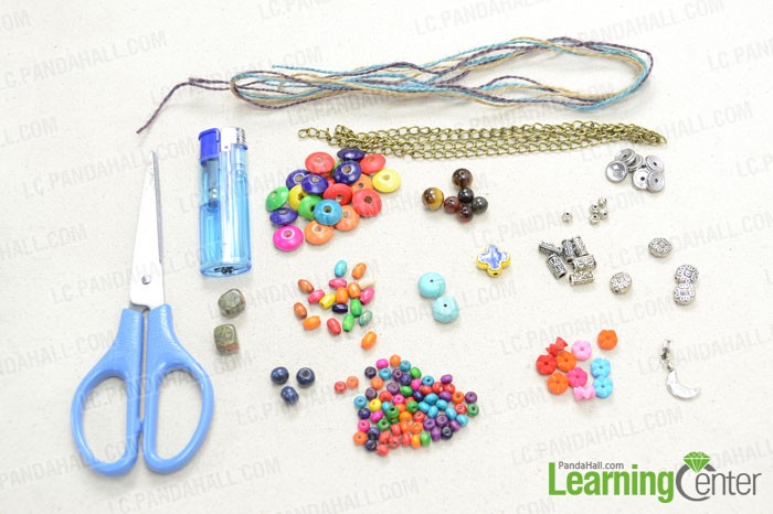 Supplies needed for a beaded hemp necklace