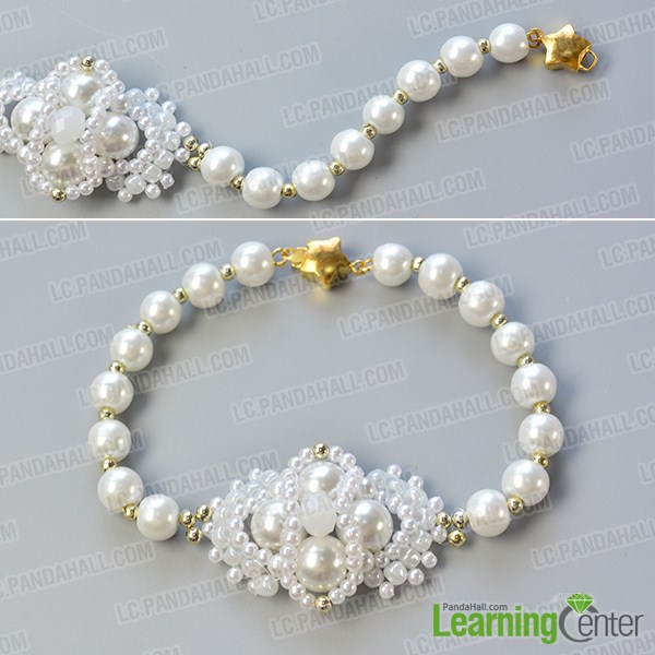 make the fourth part of the white pearl bead bracelet