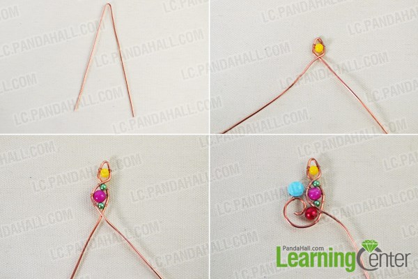 the upper parts of the colored wire wrapped earring