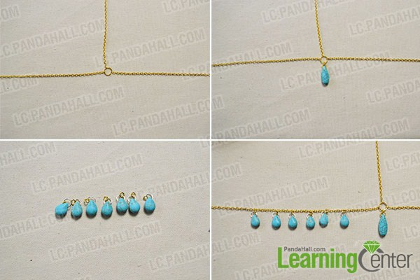 combine three chains and add turquoise beads