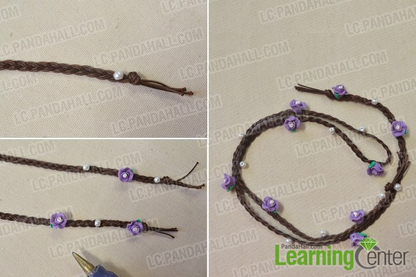 add white pearl beads and purple flower clay bead