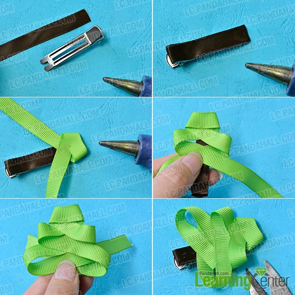 Make ribbon Christmas tree hair clip