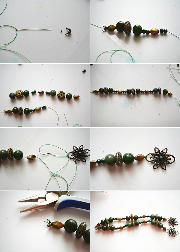 thread beads onto nylon thread