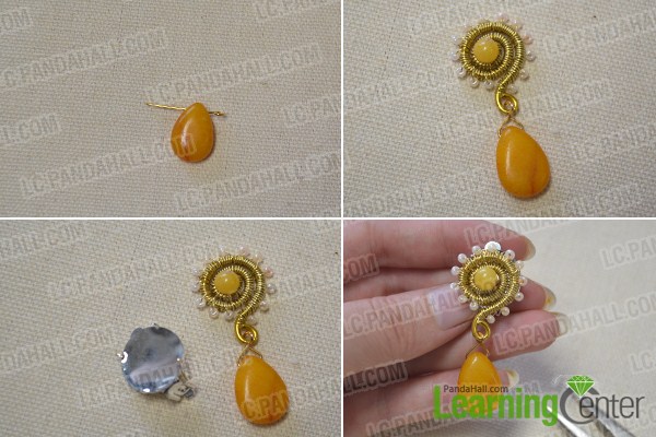 add yellow drop bead and silver earring component