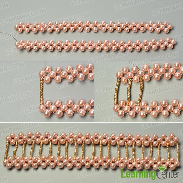 Finish the main pattern of the wide pearl bead bracelet