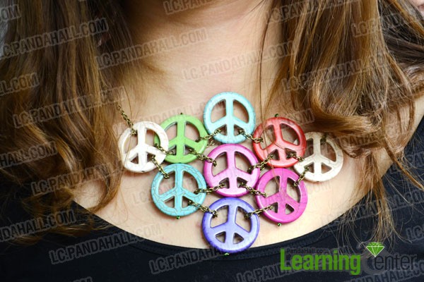 finished Chunky Turquoise Peace Sign Necklace