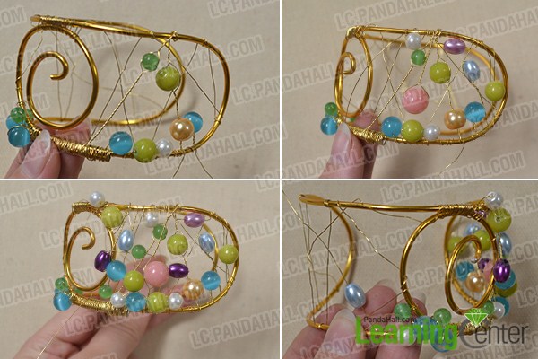 keep wrapping more colorful beads and jewelry wires to the cuff beaded bracelet.
