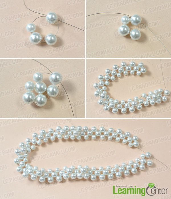 Stitch a pearl necklace strand