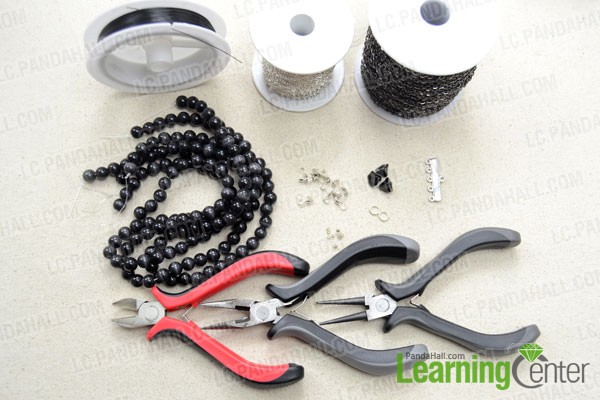 Supplies needed in the chain and bead necklace