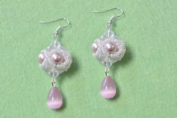 final look of the small pink ball dangling earrings
