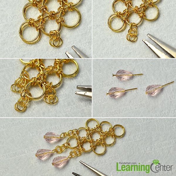 Add pink glass beads to the jump ring pattern