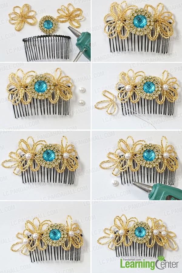 Finish the beaded flower hair comb