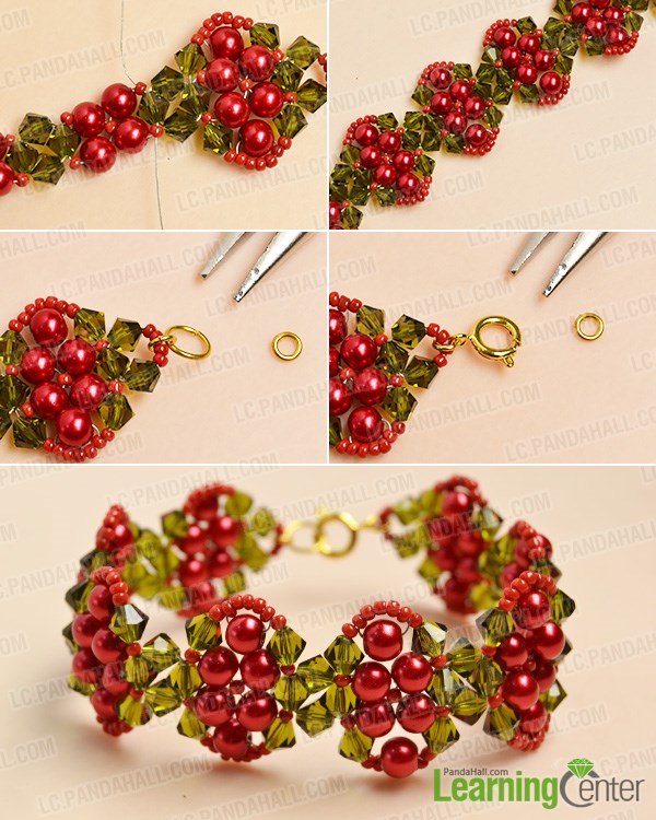 Step 5: Finish the whole red bead bracelet