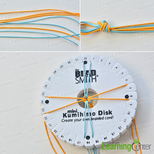 Supplies you need prepare before making the kumihimo bracelet: Make a basic pattern with waxed polyester cord
