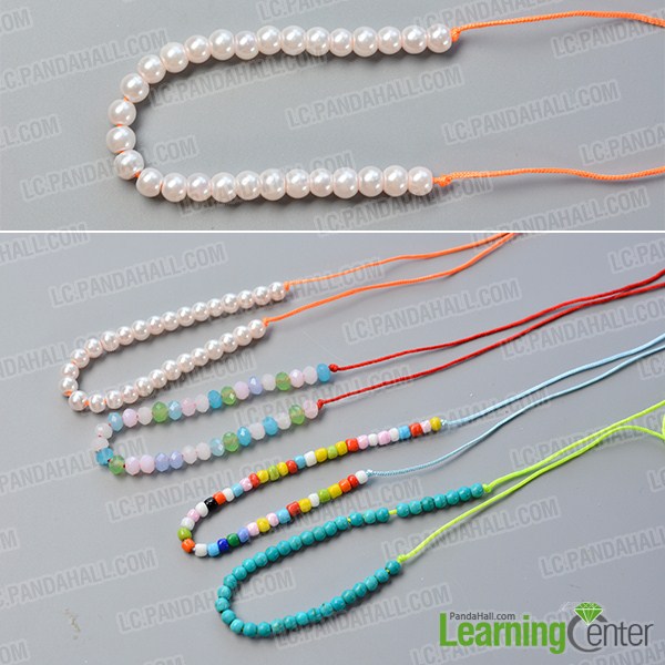 make the first part of the colorful multi-strand bracelet
