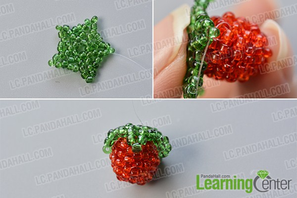 make the sixth part of the red bead strawberry ornament