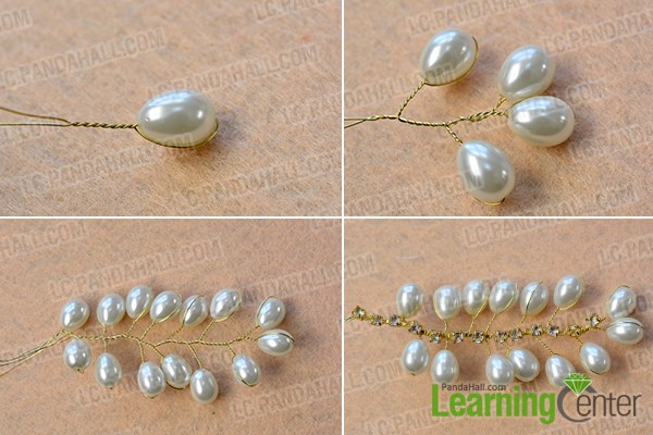 Wrap the basic pearl bead branches of the headband