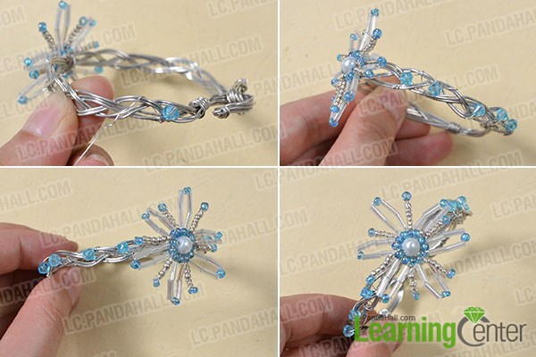 Finish the seed bead snowflake bangle bracelet