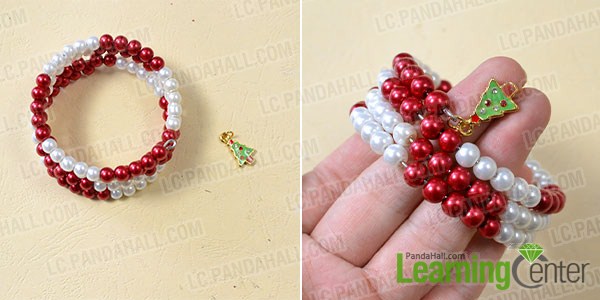add Christmas tree and angels to simple red and white bracelet
