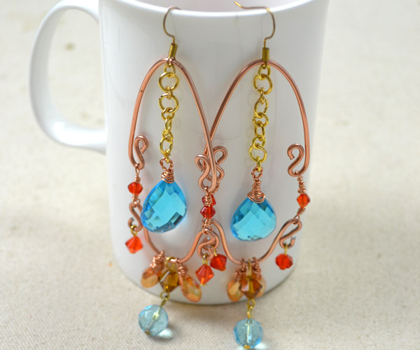 final look of vintage style drop earrings with wire and beads