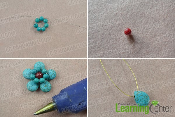 How to Make a Turquoise Beaded Daisy Flower Wire Cuff Bracelet 2